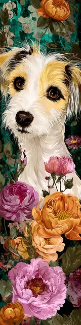 Free dog bookmarks featuring a open roses dog bookmark